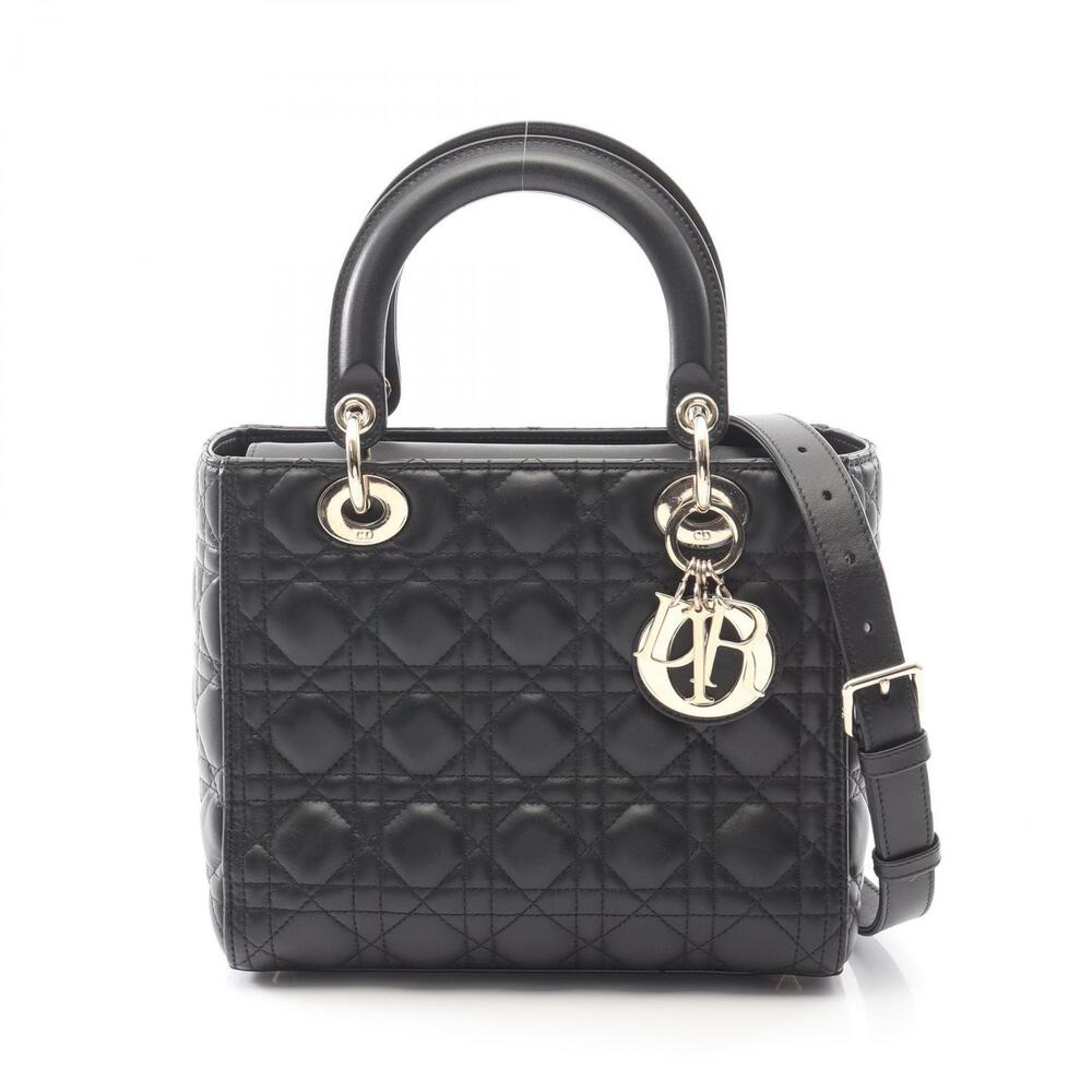Christian Dior LADY Cannage Handbag Leather Black